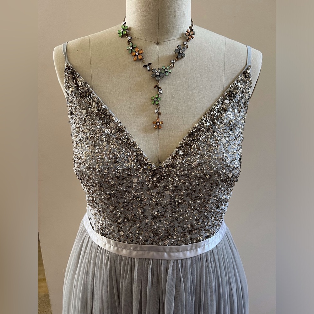 PROM Gown BHLDN Avery, size 8, color Fog, + FREE Necklace, Bracelet & Earrings.